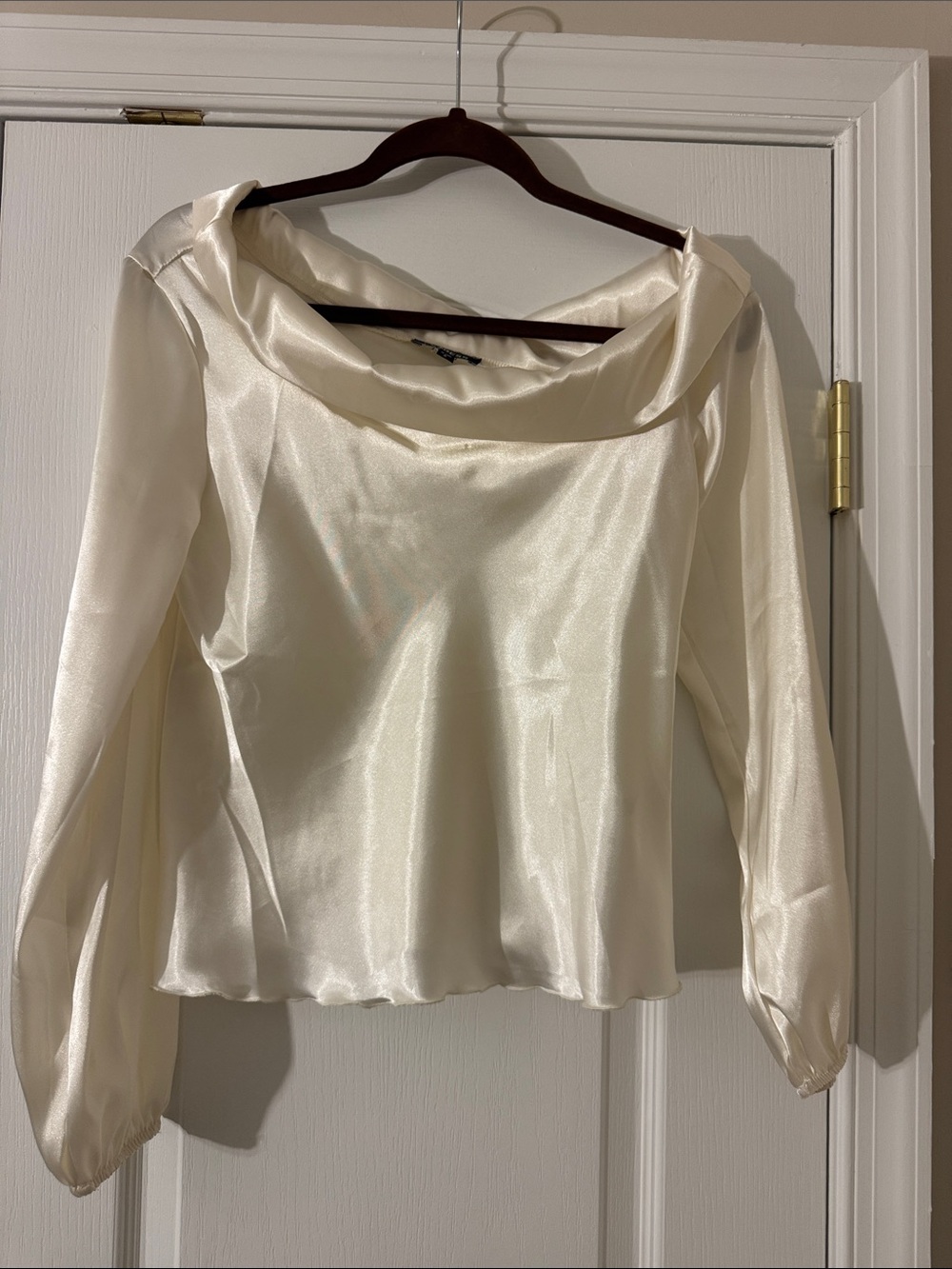 Express Ivory Satin Cowl Neck Blouse